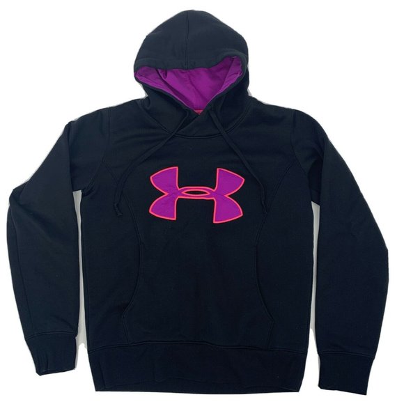 Girl's Under Armour Semi-Fitted Coldgear Sweatshirt Hoodie Black Purple UA Small - Picture 1 of 10